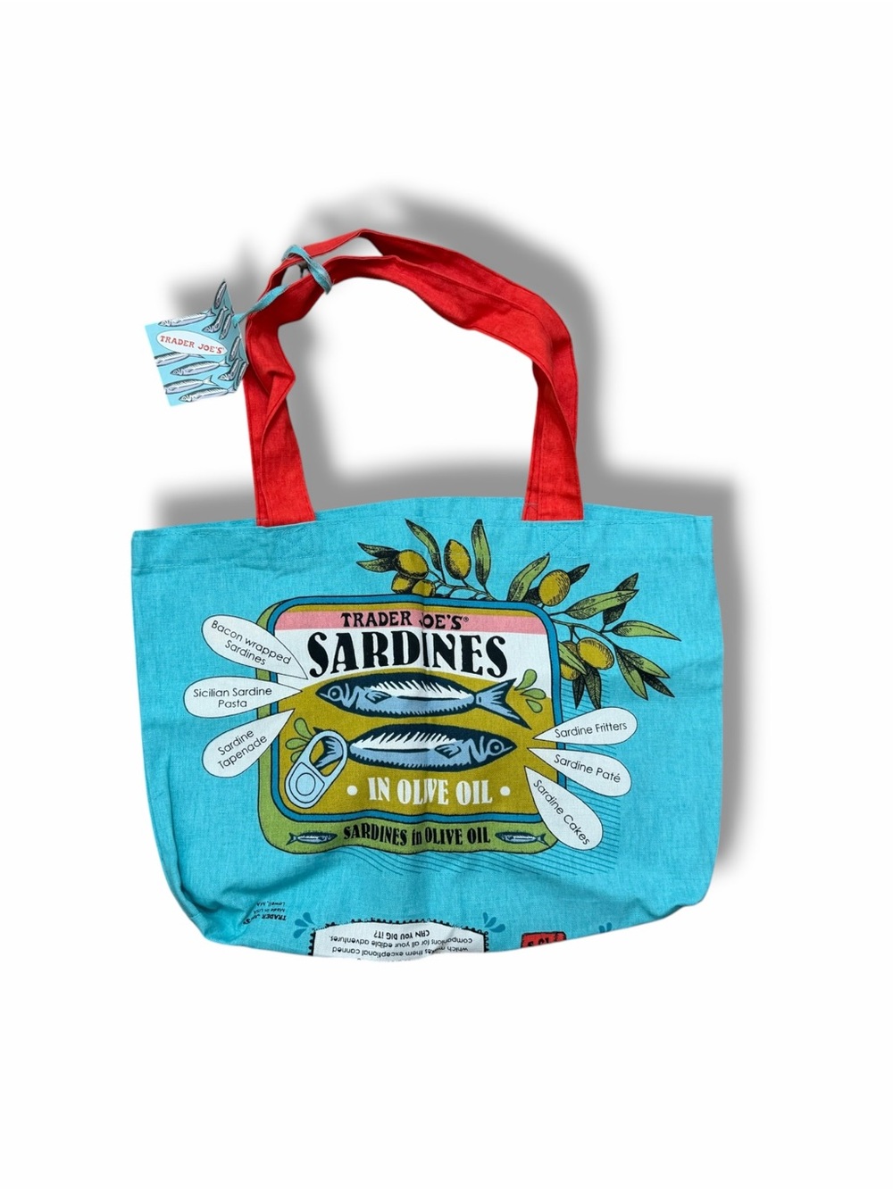 NWT Trader Joe's Reusable Canvas Sardines Grocery Shopping Eco Bag Tote
